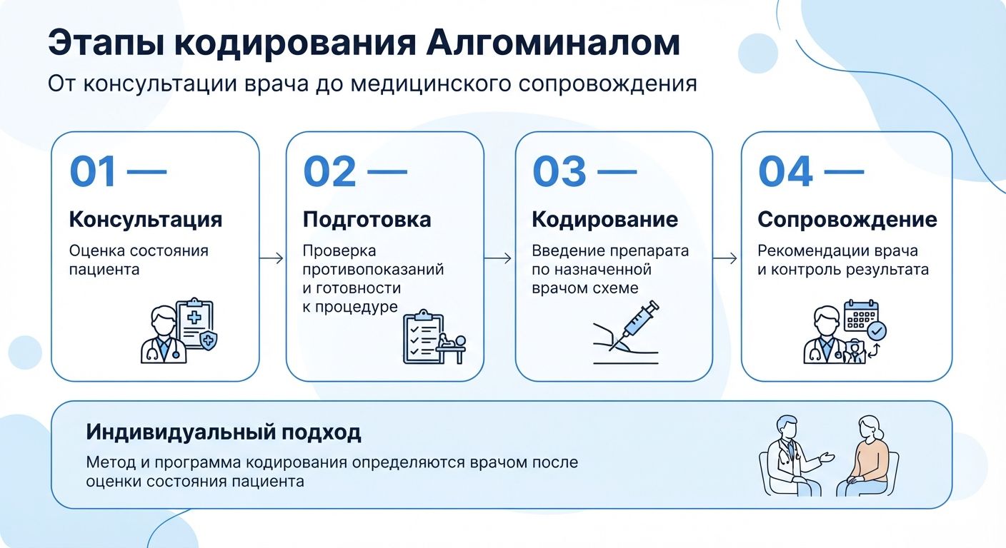 Кодирование препаратом «Алгоминал» в Кохме инфографика